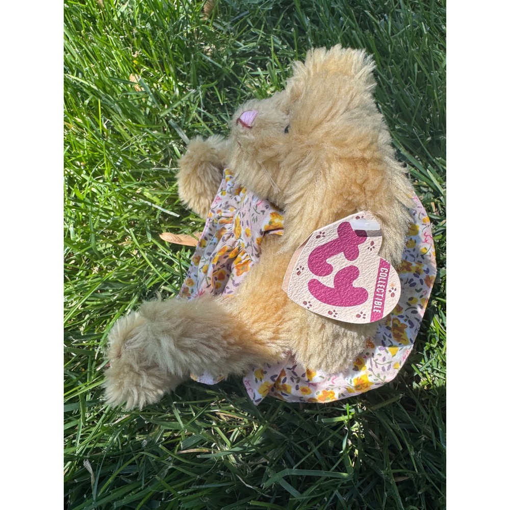 Ty Attic Treasures Shelby the Bunny Plush Tan in Floral Dress 1993 Vintage - Picture 2 of 6